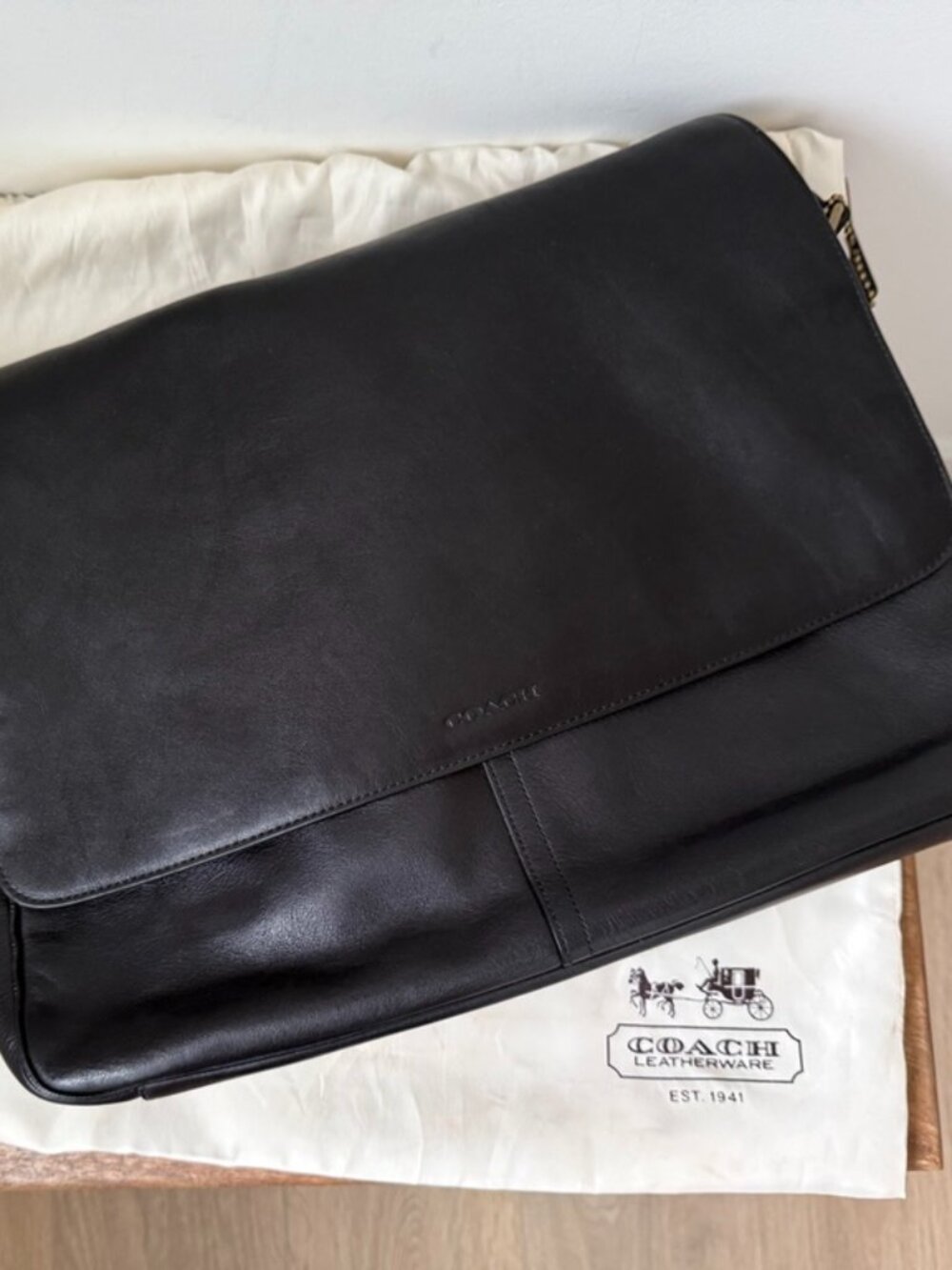 COACH Bleecker Legacy Black Leather Courier Messenger Bag Laptop 70486 +Dust Bag